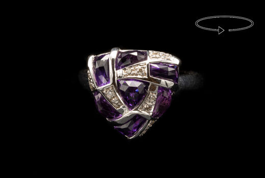 Ring 18 K diamonds Amethysts