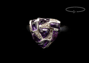 Ring 18 K diamonds Amethysts