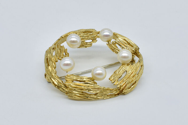 Brosche 18 Kt GG Perlen