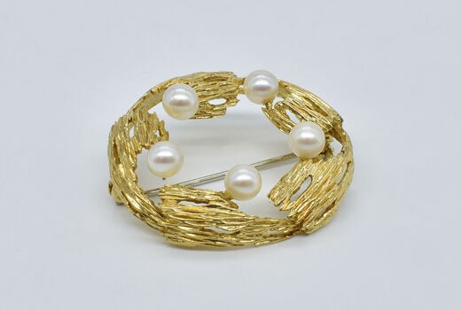 Brosche 18 Kt GG Perlen